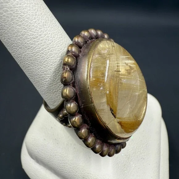 Vintage Stephen Dweck Natural Yellow Rutilated Quartz Ring Size 7.5 - Picture 2 of 9